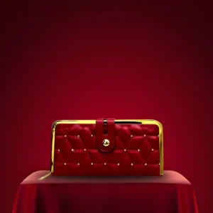 Maroon Quilted Clutch with Golden Frame & Button Closure